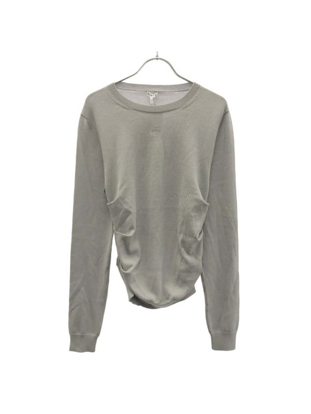 Loewe Anagram Embroidered Side Gathered Drape Knit Sweater Gray